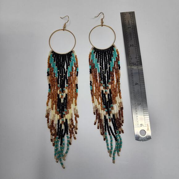 Boho Beaded Fringe Hoop Earrings - Picture 5 of 5